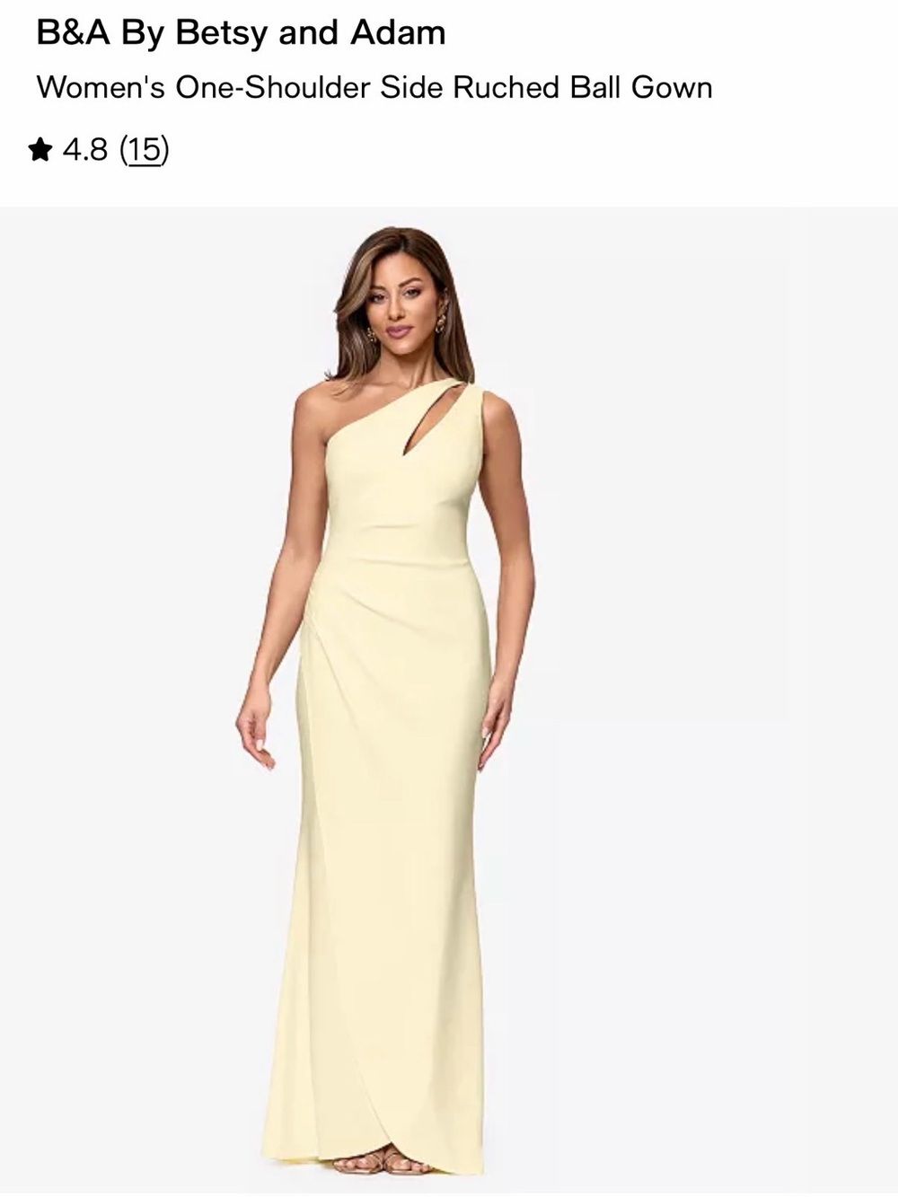 Betsy & Adam One-Shoulder Cutout Cream Evening Gown
